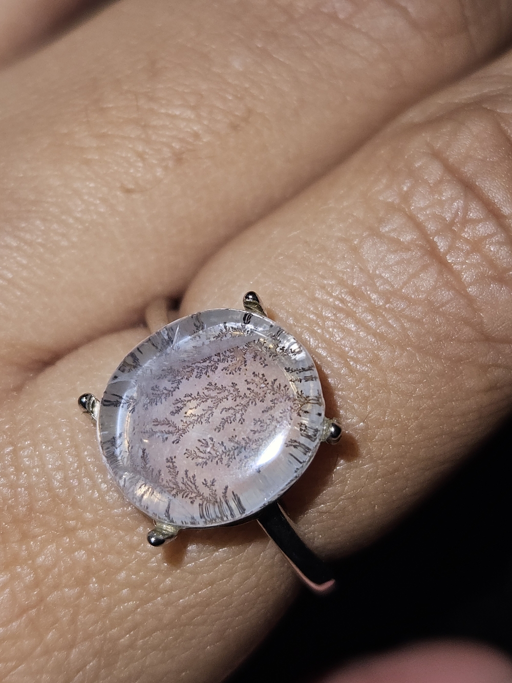 925S Natural Dendritic Quartz Solitaire Ring - Silver